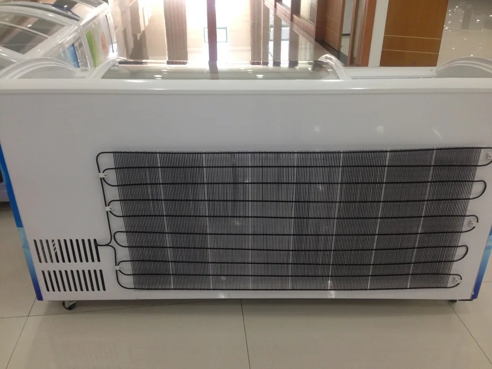 Curved Sliding Glass Lid Deep Freezer With Wheels Portable Ice Cream