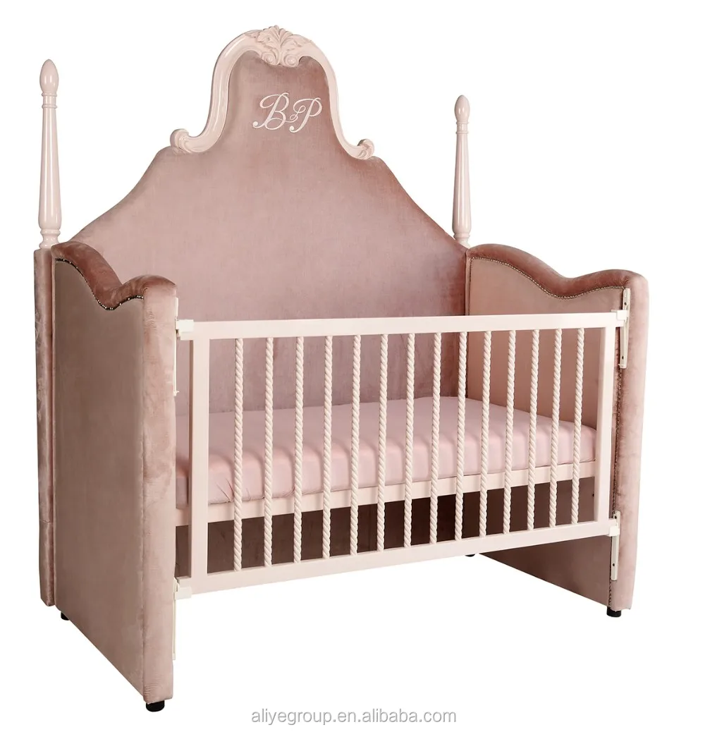 Sy104 Fancy And Light Pink New Born Baby Bed Wooden Frame Luxury Baby
