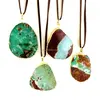 WT-N551 Wholesale Natural Australia chrysoprase necklace, fashion hot suede cord leather stone necklace