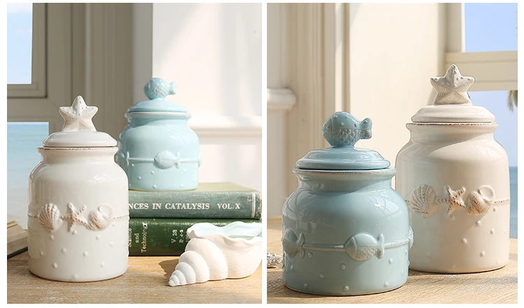 Blue Shells Ceramic Canisters - Set of 4