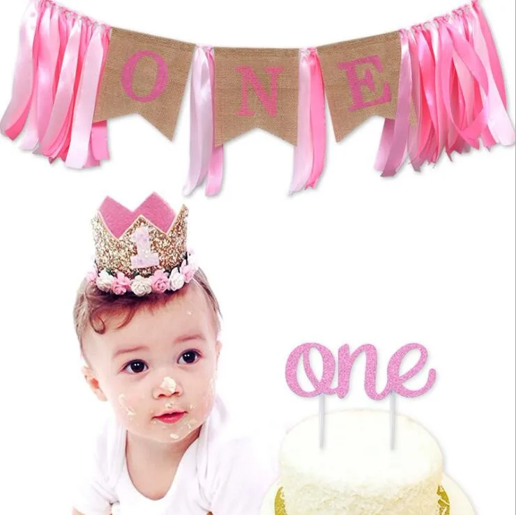 Baby Girl 1st First Birthday Decorations High Chair Banner Cake