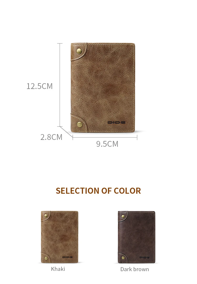 DIDE Large Capacity Wallet Waterproof Design Card Holder Genuine Leather Wallet Men