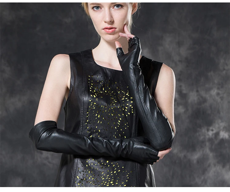 Ladies Fashion Black Long Leather Fingerless Gloves Buy Fingerless 2082