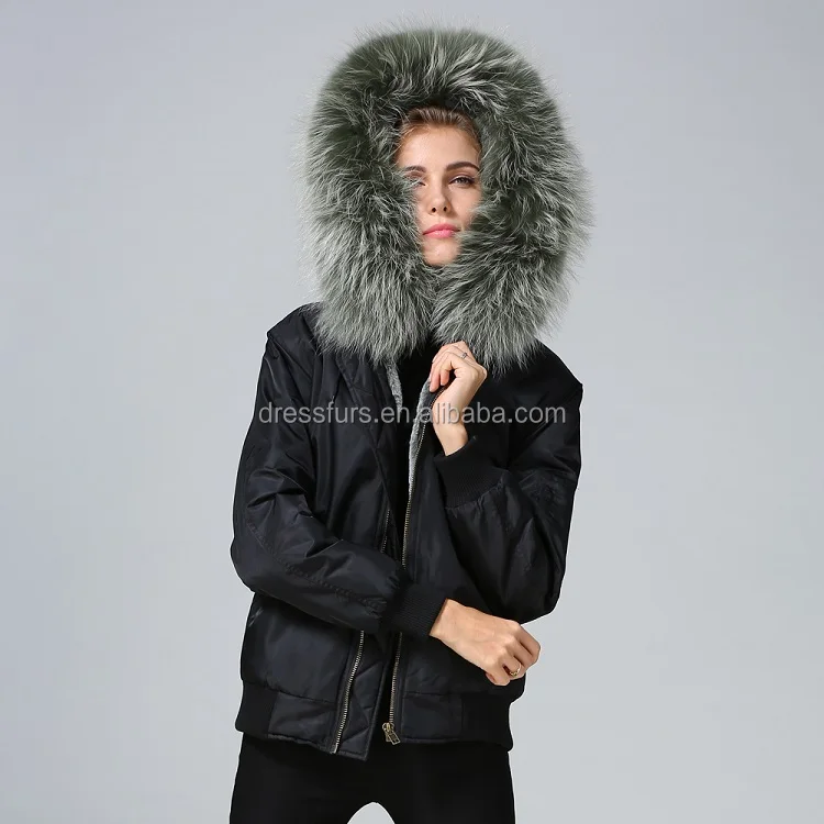 women's black bomber jacket with fur hood