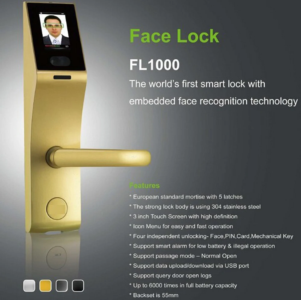 3 inch touch screen biometric facial recognition door lock access