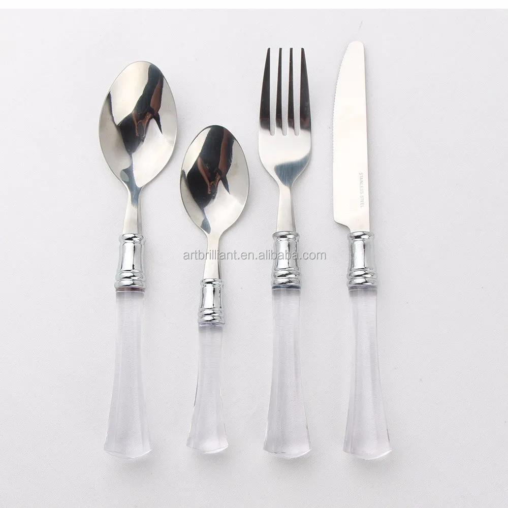 Clear Purpletipperary Crystal 24 Piece Stainless Steel Cutlery Set With