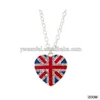 Wholesale fashion enamel red and blue crystal English flag heart pendant necklace