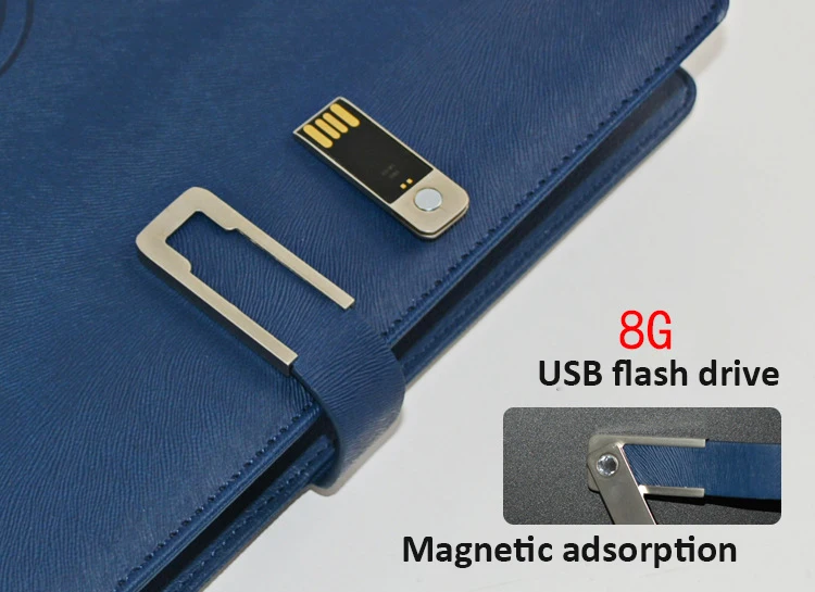 Business Planner A5 PU Cover Notebook 8000mAh Power Bank With LED logo USB Flash Drive Wireless Charging Notebook