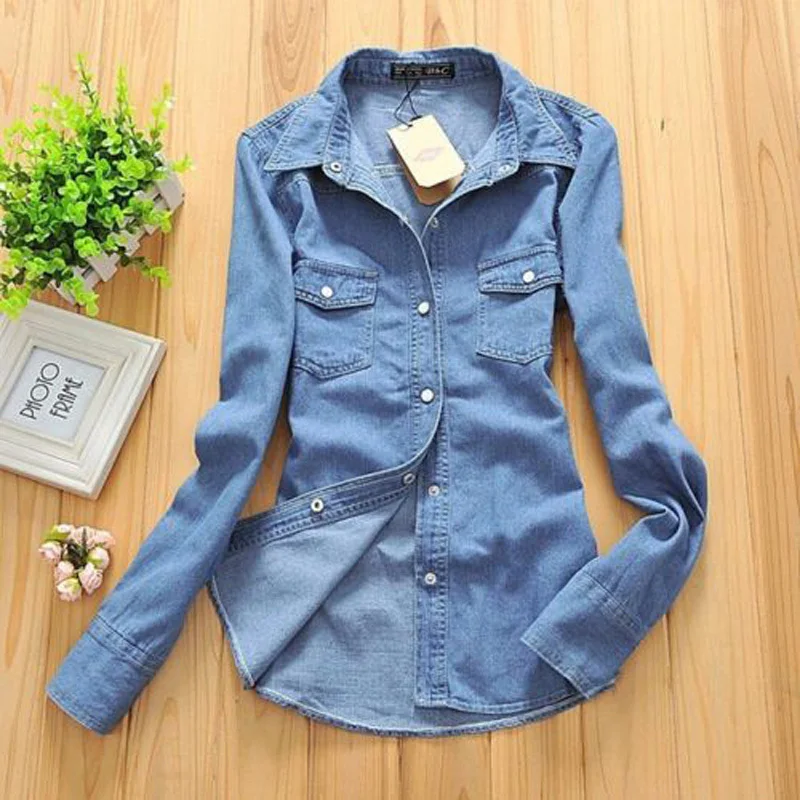 Más tamaño camisa vaquera ropa mujeres nostalgic vaqueros