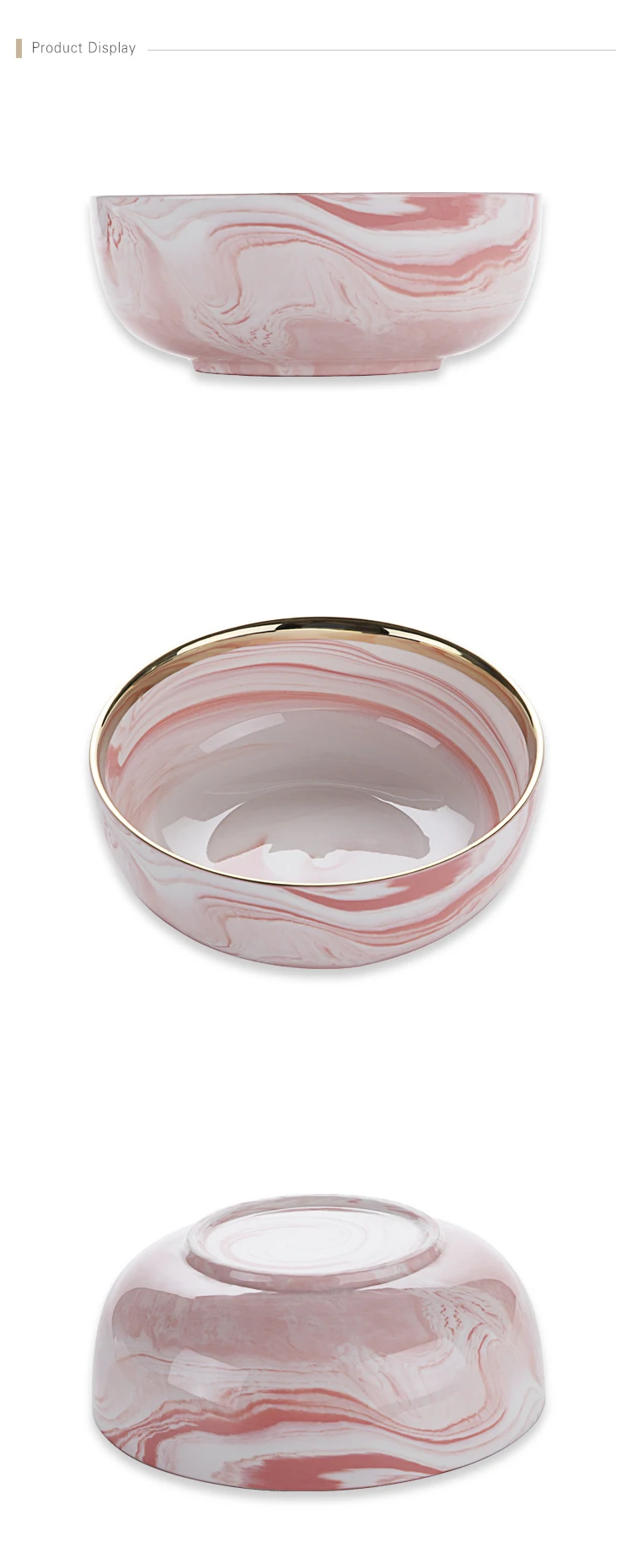 7.5 inch Deep Bowl for Hotel Kitchen Dinner Buffet Catering, Catering Crockery Marble Dinnerware Soup Bowl Ceramic&