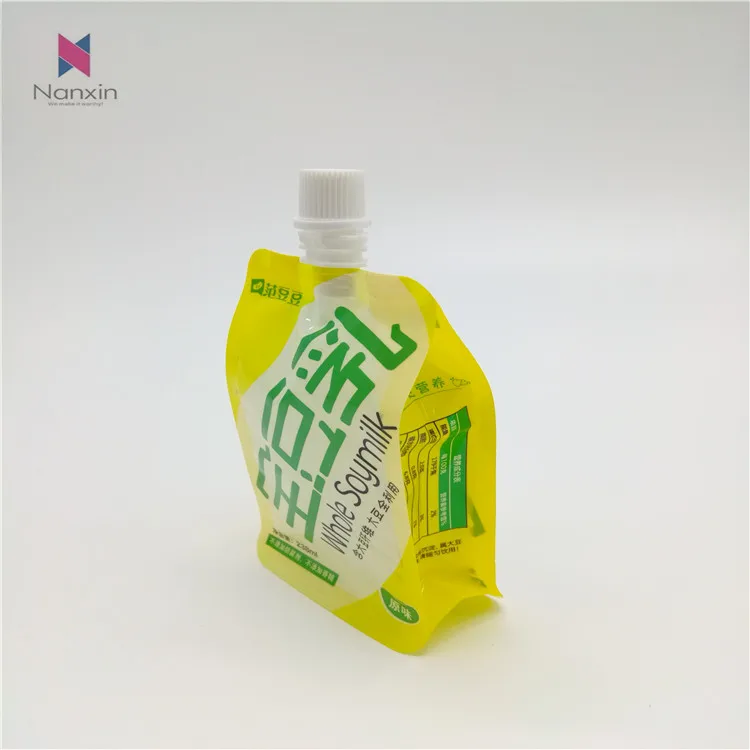 china factory supplier whole soymilk flat bottom pouch with spout
