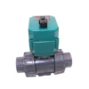CTF-001 DN50 DN32 DN25 UPVC double union thread DC24V CR04 normally close motorized PVC plastic ball valve