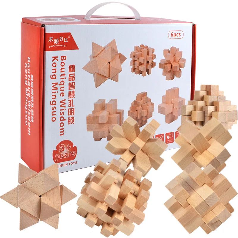 Gift Toys Cube Kong Ming Luban Lock Kids Adult Wooden Puzzle Brain Tease Toy 