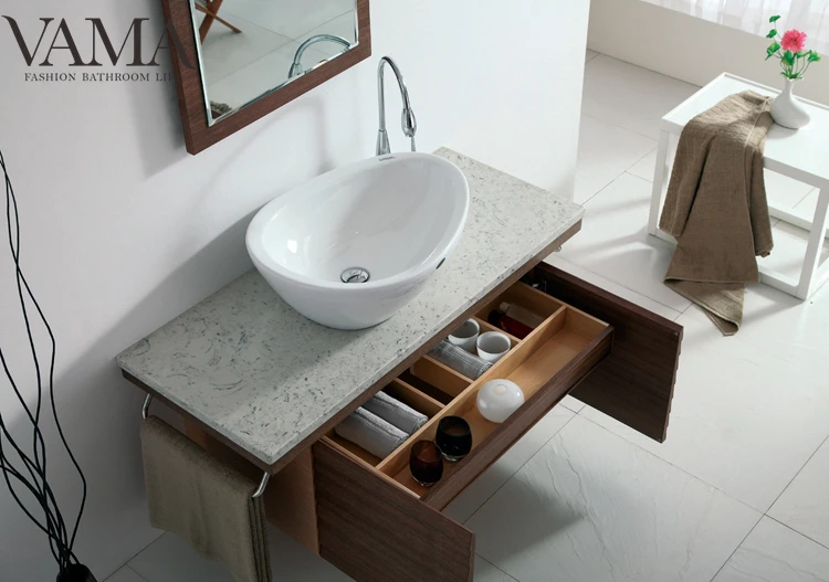 Vama 12 Inch Deep Bathroom Vanity With Quartz Table Top ...