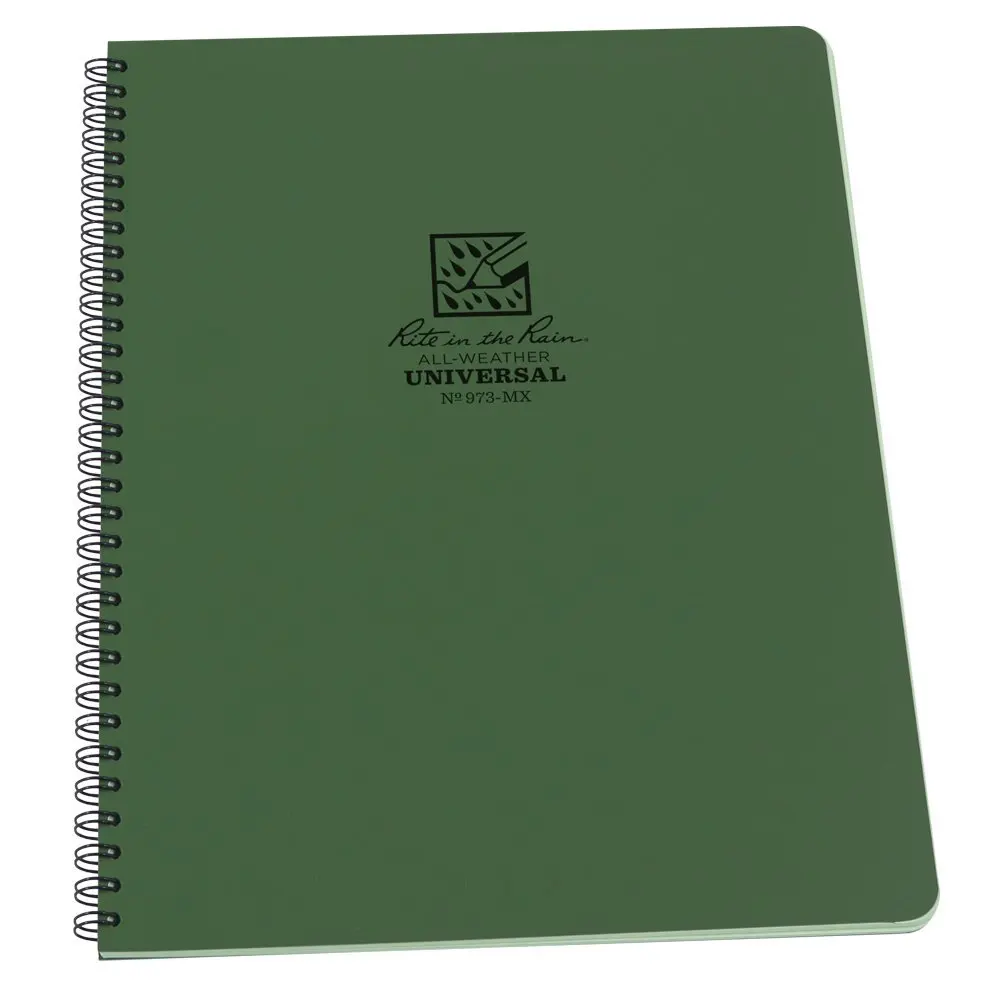 Rite in the Rain All-Weather Side-Spiral Notebook, 8 1/2" x 11", Green Cover, Universal Pattern (973-MX)