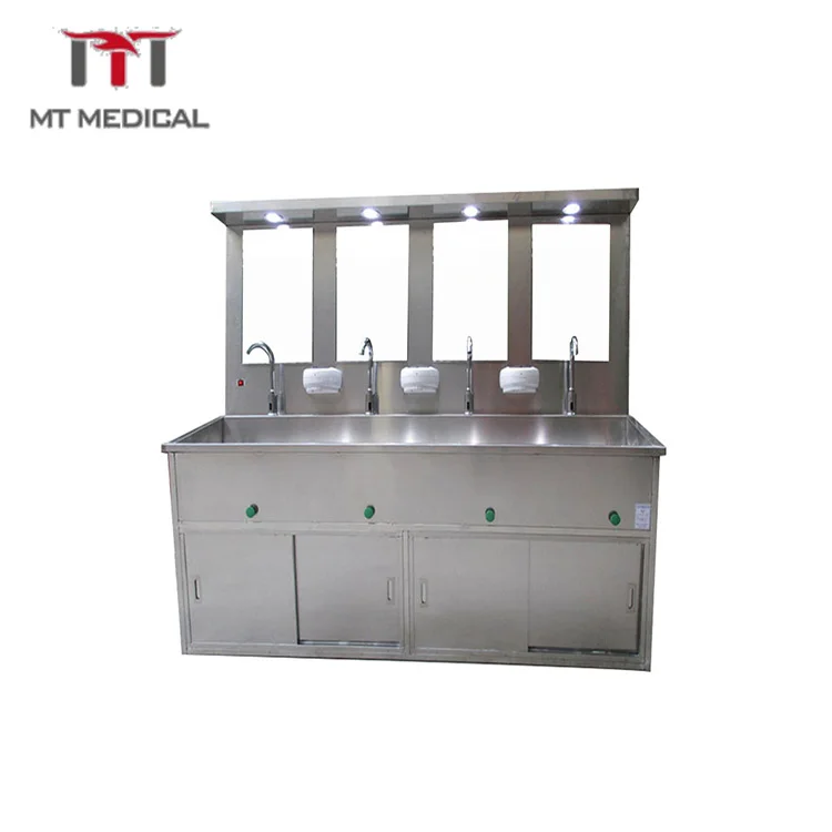Stainless Steel Hospital Medical Surgical Touch Surgeon Scrub Up Sink With 4 Seaters
