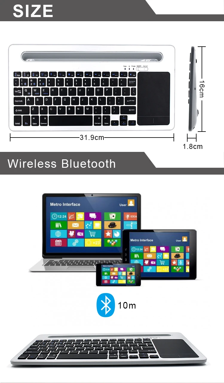 Universal Wireless Bluetooth Keyboard Bcm20730 With Touchpad Stand