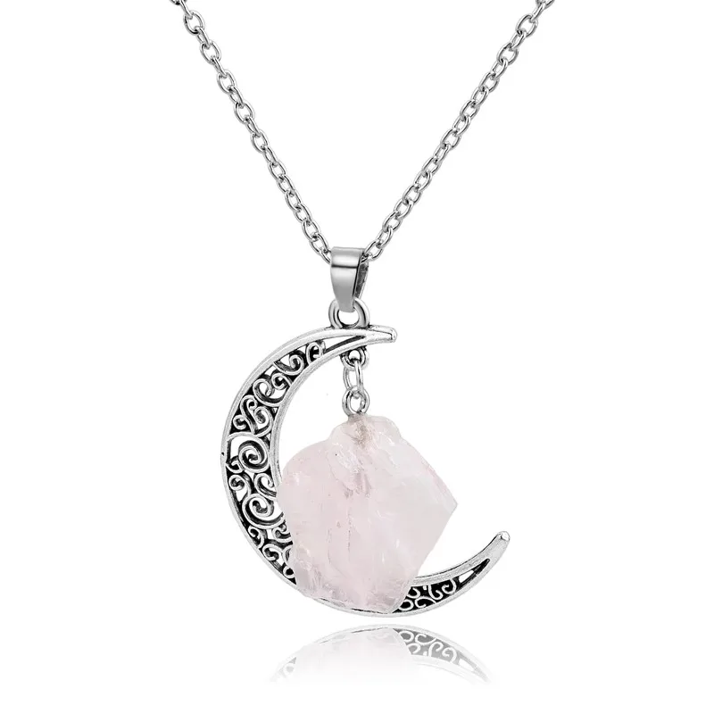 fashion antique silver moon necklace amethyst pendant jewelry