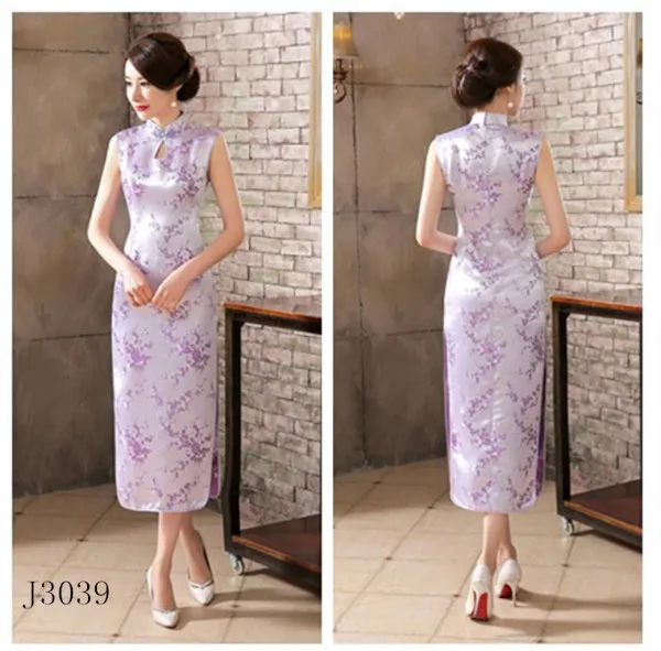 Cheongsam De Satén De Seda Para Mujer,Vestido Tradicional Chino,Largo