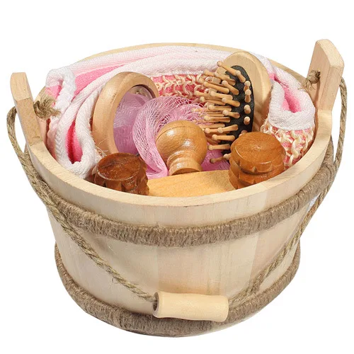 wholesale hot selling good quality massage bath gift set 5pcs wooden shower set