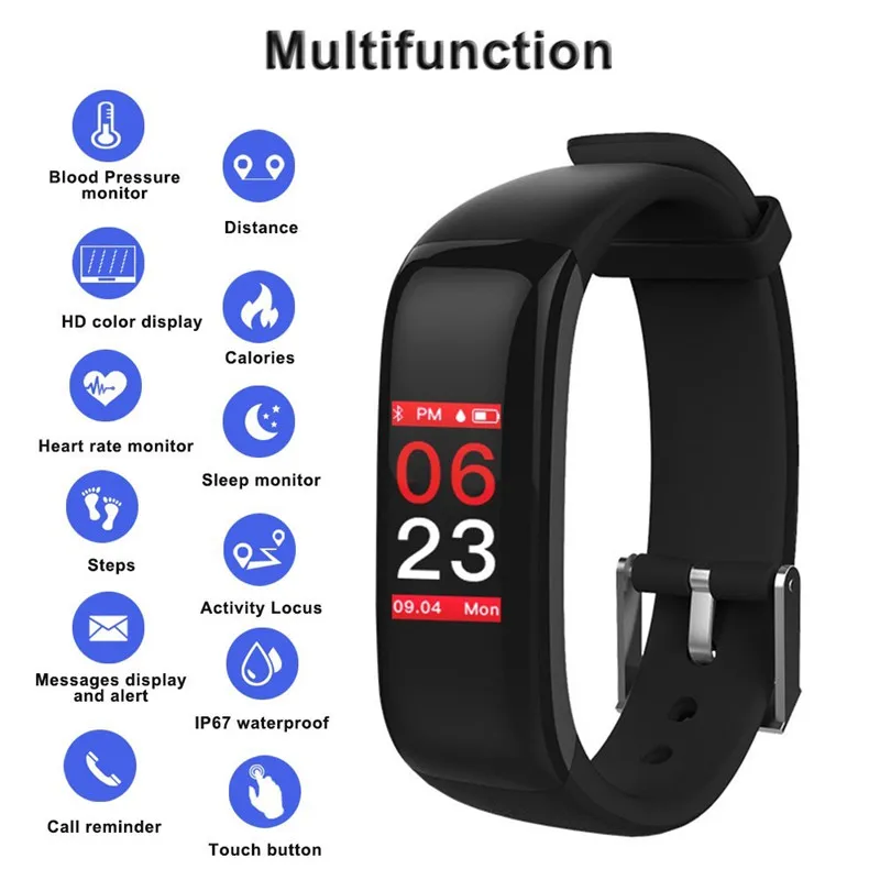 p1 color display blood pressure & heart rate monitor smart band