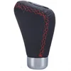 Universal Leather & Plastic Car Gear Shift Knob in Black with Red Thread