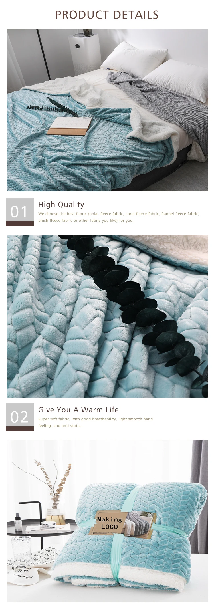 Manufacturer custom luxury flannel jacquard blanket thickening lambskin double blanket