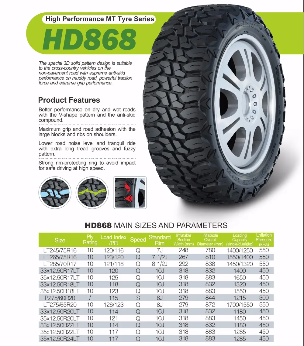 汽车轮胎 haida 品牌 mt 轮胎 lt265/75r16 lt285/70r17 lt285/75r16