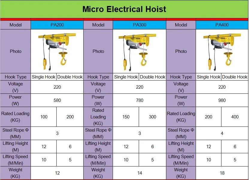 Professional Design Electric Hoist Winch/roof Hoist/micro Electric Rope