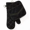 Black color heat-insulated oven gloves and pot holder mitts 2 pcs kitchenware set