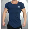 Plain slim fit short sleeve taper bottom tee shirt Gym bodybuilding muscle fit t shirt