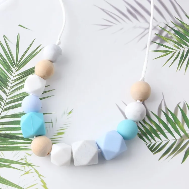 Custom Silicone Crochet Wooden Beads Bpa Free Baby Teething Necklace For Babies Buy Silicone