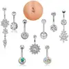 9PCS 14G Stainless Steel Belly Button Ring CZ Inlaid Dangle Navel Rings Body Piercing Jewelry