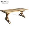 Reclaimed elm wood trestle x frame dining table