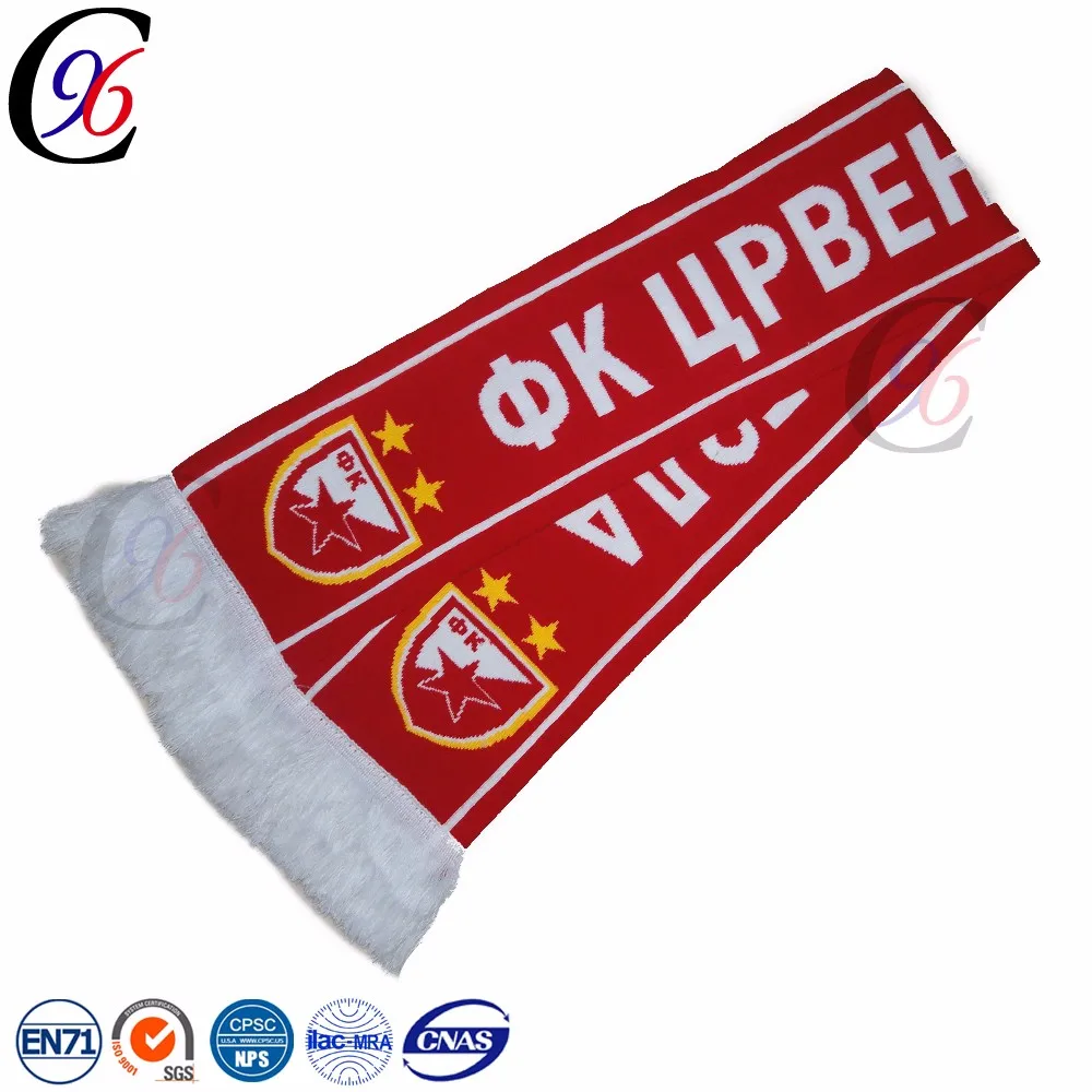 Chengxing wholesale new style cheap popular fabric crochet winter custom logo soccer football fan printed knitted scarf