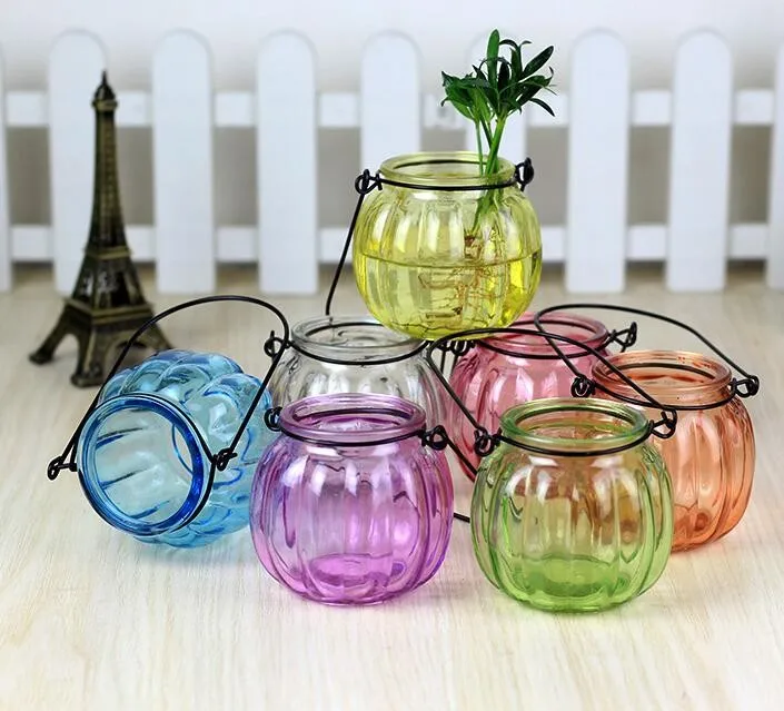 Handmade Spray Painted Colored Candle Jars Glass With Wire Handle Buy