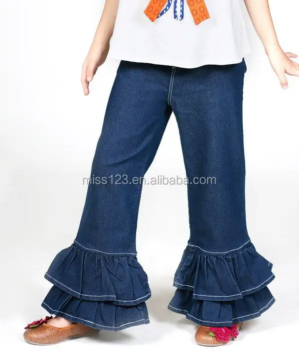 girls denim ruffle pants