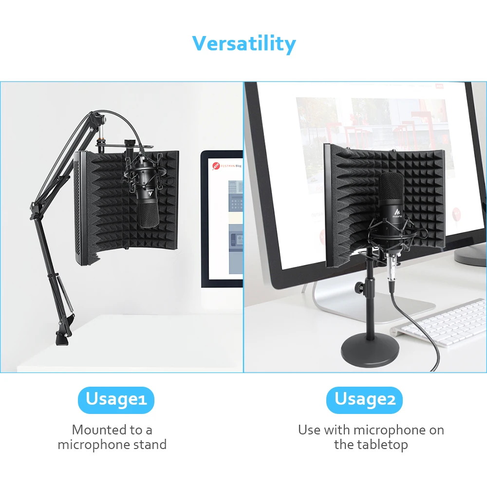 Black Metal + EVA Foam panel Microphone Isolation Shield for voice recording