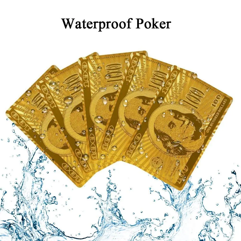 Gold Poker, JUJUCC Waterproof Gold 54 Playing Cards with 24k Gold Foil Plated Cover for Water Table Games