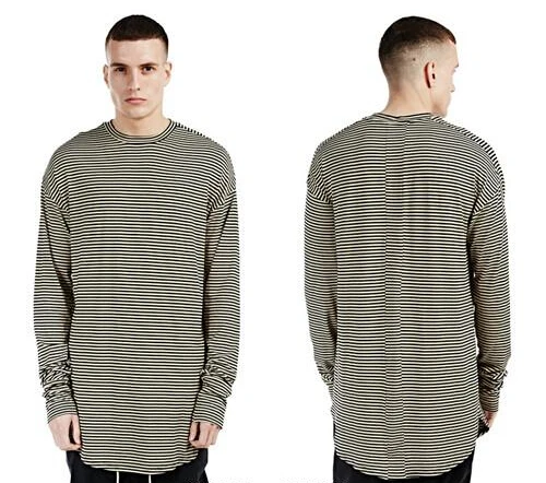 striped thumb holes t shirt extended oversized long sleeve
