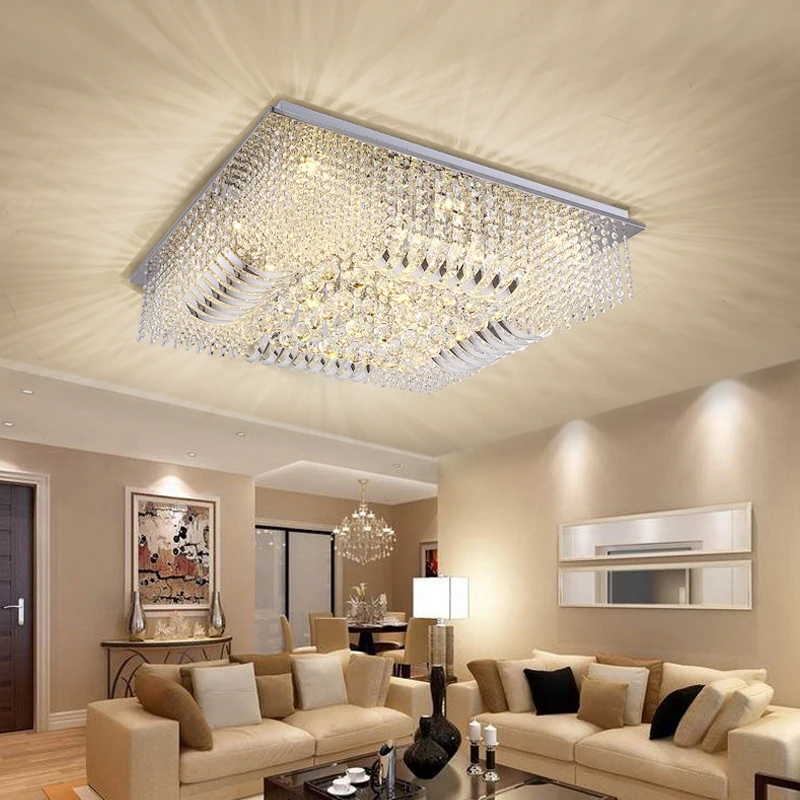 Modern square crystal ceiling lamps for saloon room with remote control ETL60188