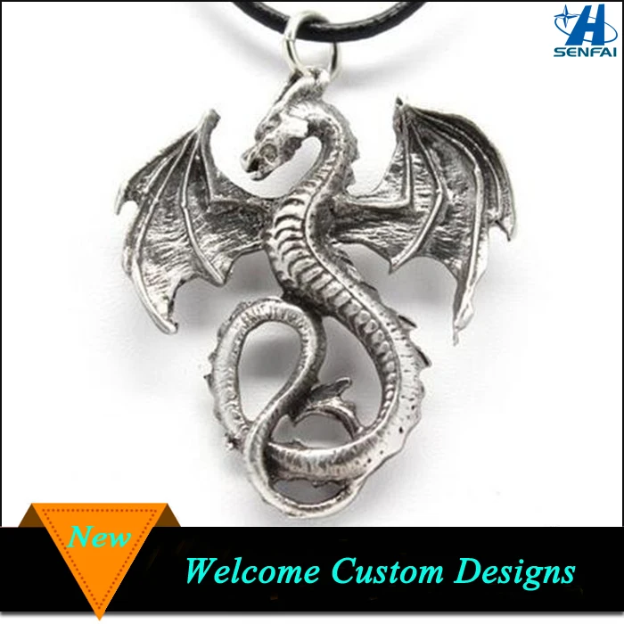 Necklace Dragon Pendant Silver Gothic Jewelry Nylon Rope 