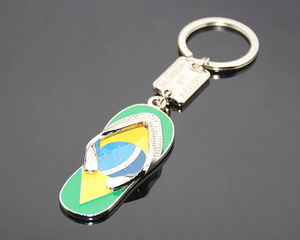 巴西拖鞋模型新创意金属个性纪念品钥匙扣链刻印巴西国旗珐琅定制巴西