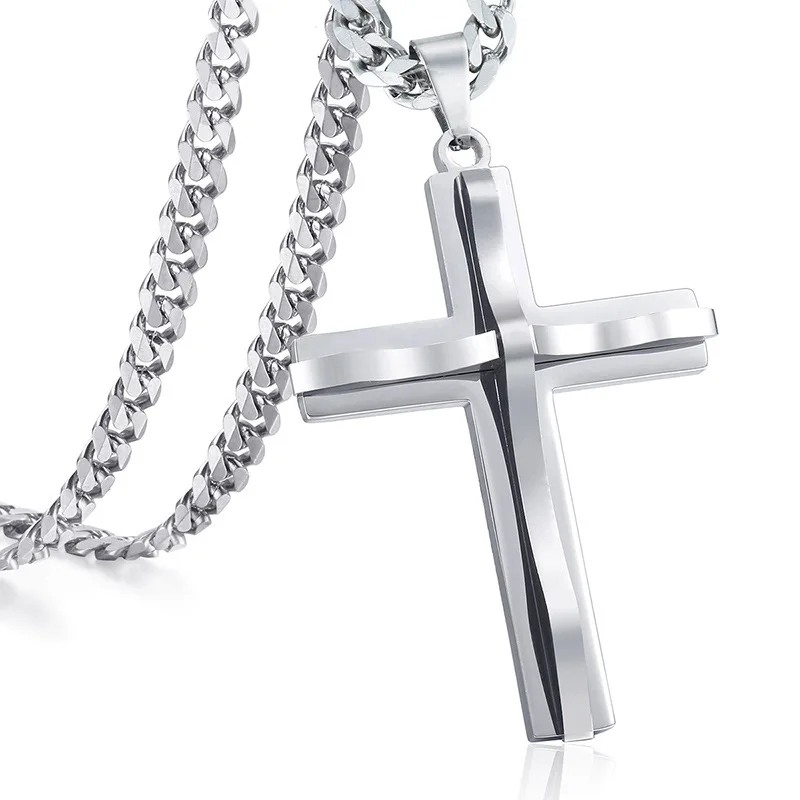Charm Mens Womens White Cz Silver/Gold Cross Pendant Stainless Steel Necklace 