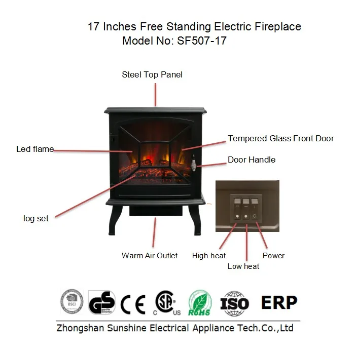 3d Three Side View Free Standing Indoor Flame Electric Fireplace