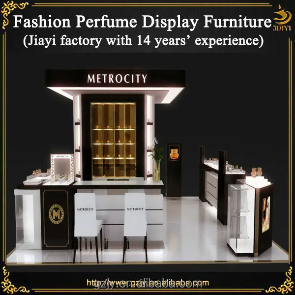 Fashion Design Perfume Cosmetic Kiosk With Glass Fragrance Showcase And