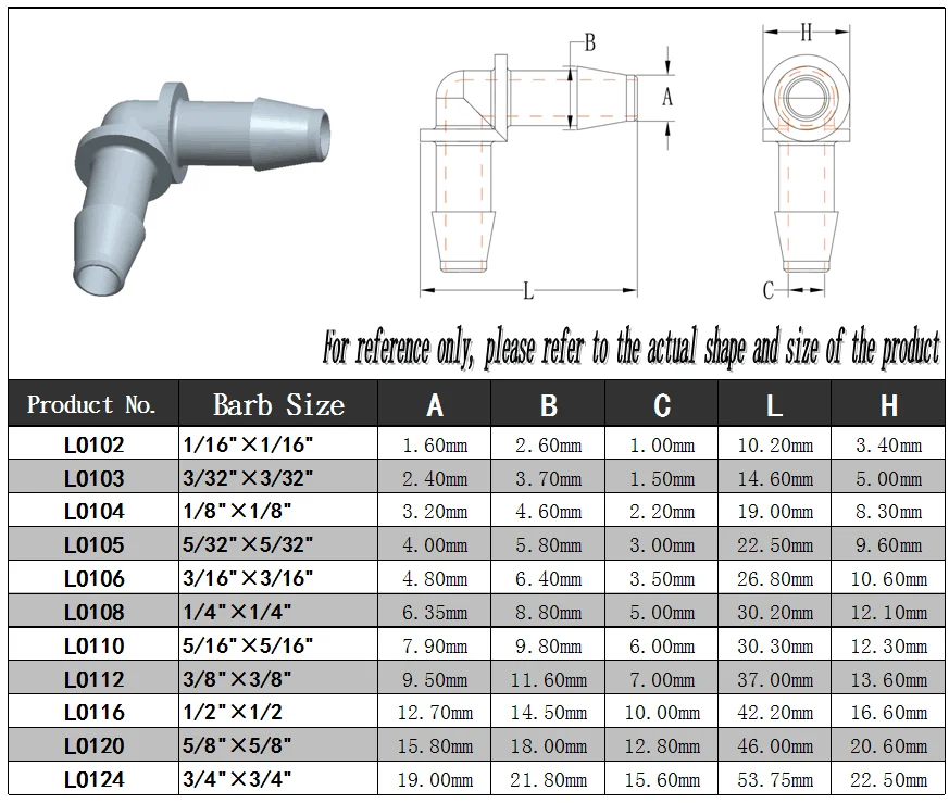 100pcs Flexible Tubing L Elbow Barb Fittings Plastic Food Grade PP