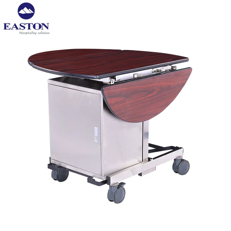 Hotel Room Double Drop Leafs Stainless Steel Body Dining Table Serving