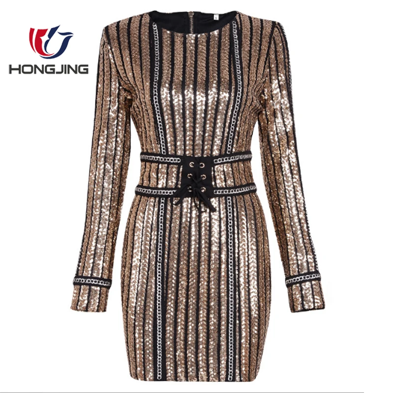 Women Wear Roundneckline Dress Beaded Applique Embroidery Straight