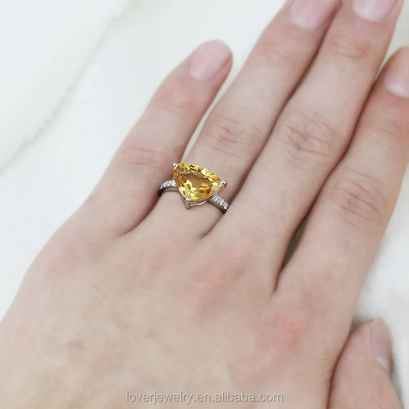 Trillion Citrine Diamond Ring 18kt White Gold Yellow Trillion Citrine Diamond Ring 18kt White Gold Yellow For Wu103